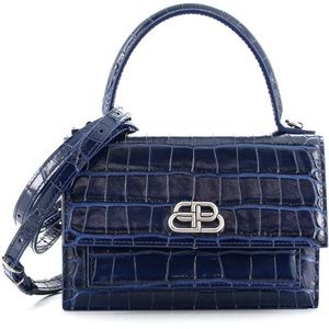 Balenciaga Top Handle Sharp Blue Leather Bag